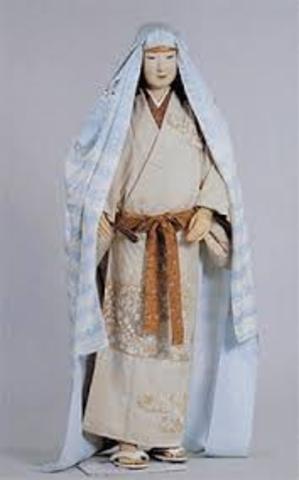 When women ceased wearing hakama on a regular basis and their robes reached ankle lenght and a number of strange ways of wearing robes develop, including over the head as a veil.