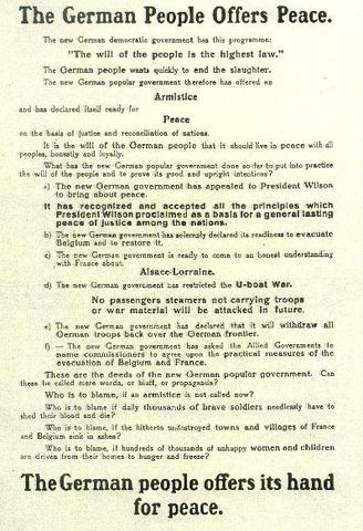 The German and Austrian peace proposal is sent to the American President, Woodrow Wilson, requesting an armistice.