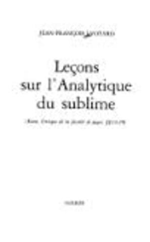 Leçons sur l'analytique du sublime