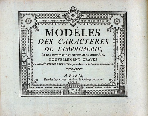 8–4. Pierre Simon Fournier le Jeune. Title page for his first specimen book, Modèles des caractères de l'imprimerie (Models of Printing Characters), 1742.