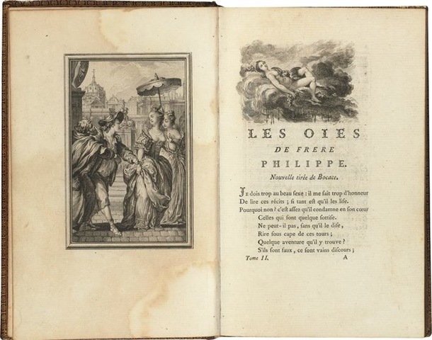 8–6. Pierre Philippe Choffard, pages from Contes et nouvelles en vers (Tales and Novellas in Verse), by Jean de La Fontaine, 1762