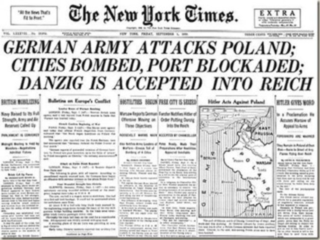 Germany invades Poland, initiating World War II in Europe