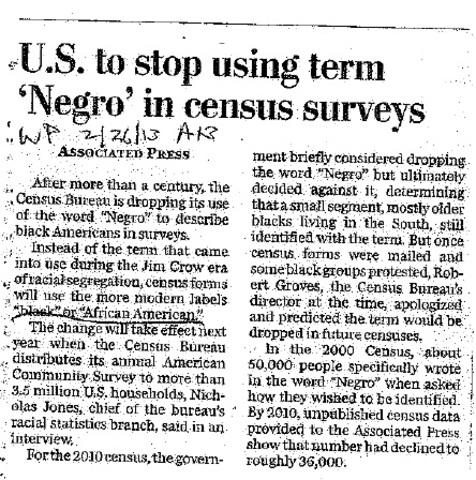 Term "nonwhite" is eliminated from the government's statistical publications