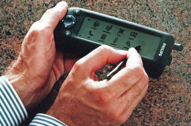 Philips introduces an early attempt at a digital "smart phone." The unit, called "The Synergy" provided wireless access to e-mail, internet and faxes.