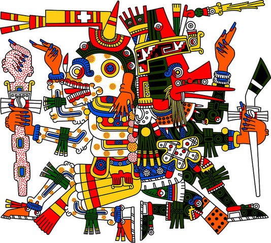 Mictlantecuhtli and Quetzalcoatl,folio 56 of Borgia Codex