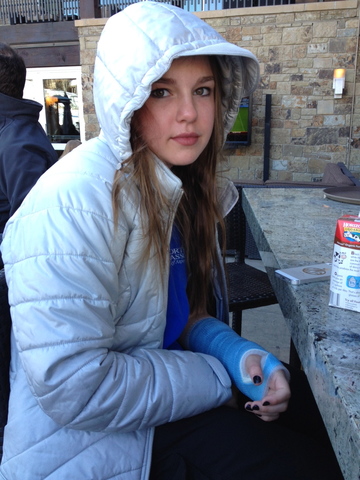 Spring break skiing-- broken wrist. Skiing in Aspen, CO and I fell and broke my wrist on the last day