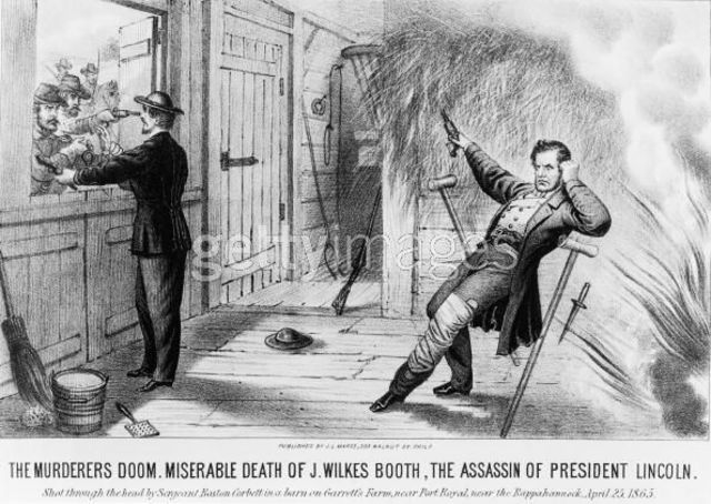 April 26, 1865 - John Wilkes Booth is shot and killed in a tobacco barn in Virginia.