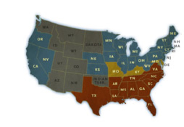 The Civil War map of the U.S.