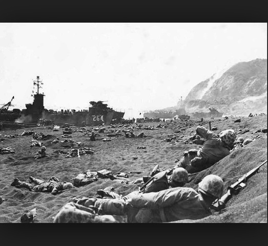 The American soldiers arrived at Iwo Jima