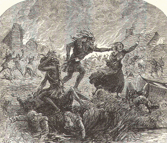 Spanish troops on a retaliatory raid are defeated by Indian residents