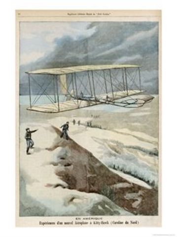 Orville and Wilbur Wright make first powered flight at Kitty Hawk