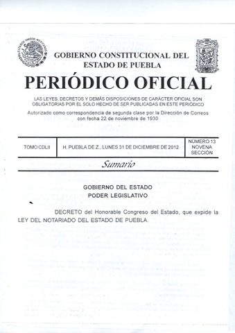 Ley del Notariado del Estado de Puebla.
