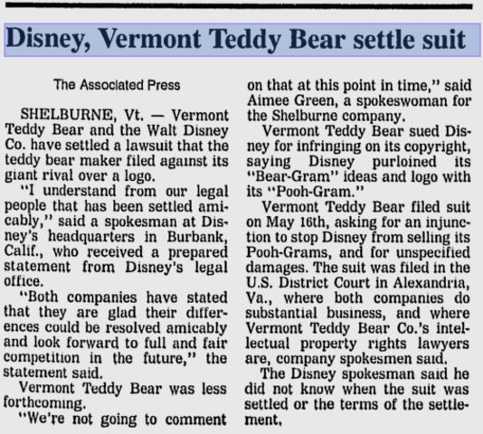 Copyright infringment over "Pooh-grams"