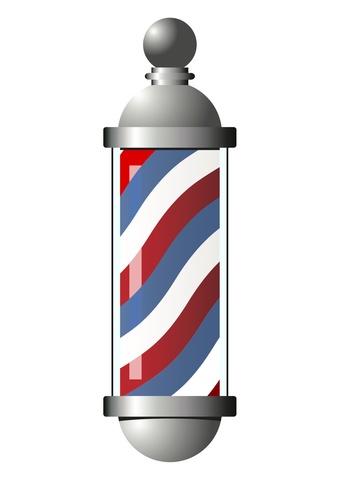 Barber-surgeons cut hair perform surgery; barber pole symbol popularized