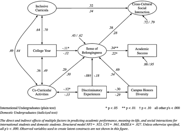 Comparative effects of belongingness on the academic success and cross-cultural interactions of domestic and international students