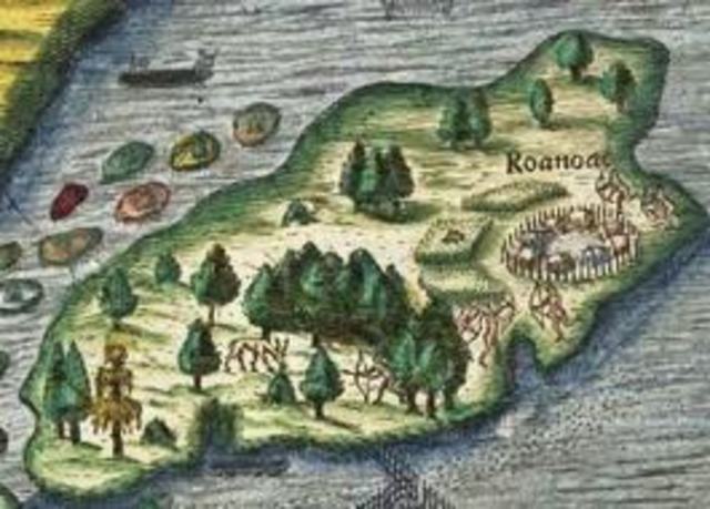 Sir Walter Raleigh founds Roanoke Island off the coast of North Carolina