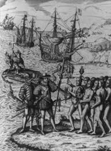 Christopher Columbus lands in Hispaniola