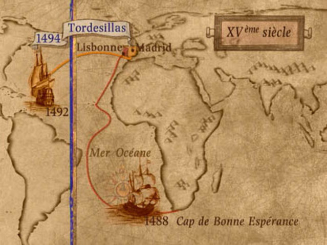 Spain and Portugal sign the Treaty of Tordesillas