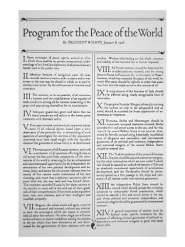 Wilson gives “Fourteen Points” speech