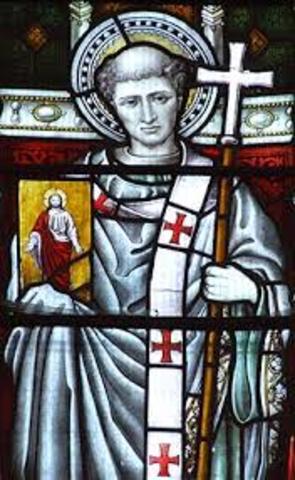 St. Augustine, sent by Pope Gregory, founded abbey at Canterbury