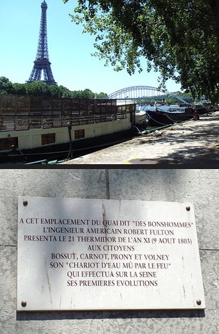 Robert Fulton's first successful trial of a steamboat
