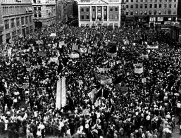 Protests put a hold on the trial.