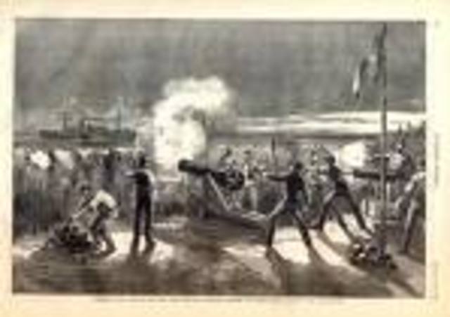 Confederates fire on fort