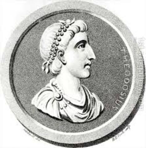 Theoddosius dies and empire splits