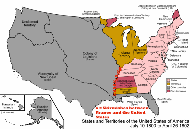 Reported Skirmishes between the United States and France Along Louisiana Border.