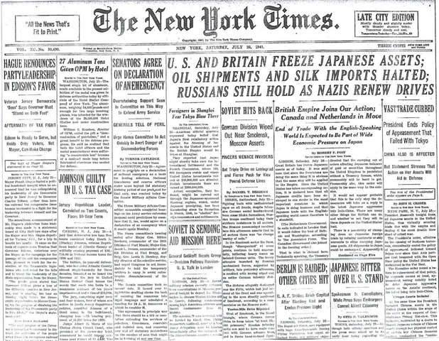 USA freezes Japanese Assests