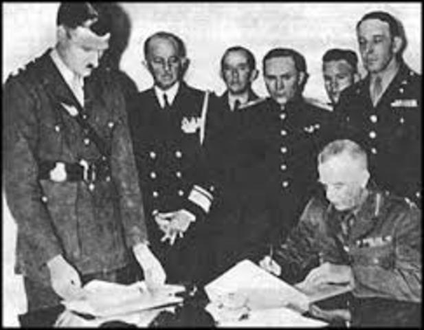 Unconditional surrender of all German forces to Allies.
