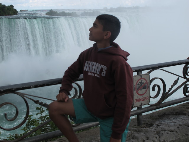 Posing in front of Niagara Falls