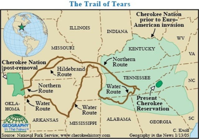Cherokee forced out of Territory(Trail of Tears)