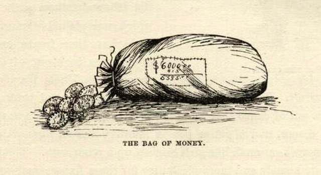 Huck hides his gold with Judge Thatcher