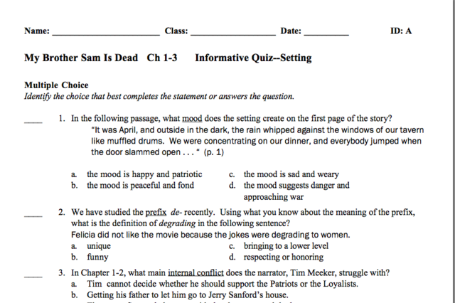 Formative Assessment: Quiz Ch 1-3