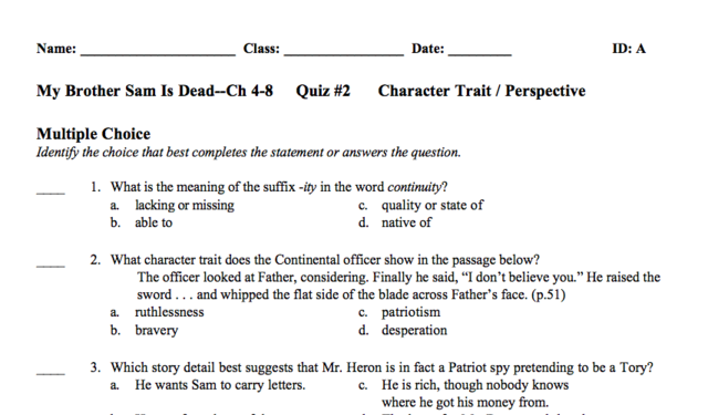 Formative Assessment: Quiz for Ch 4-8