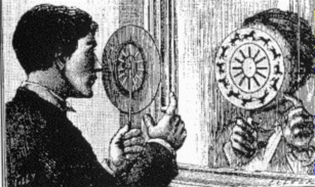 Plateau muestra el Phenakistoscope y Stroboscope