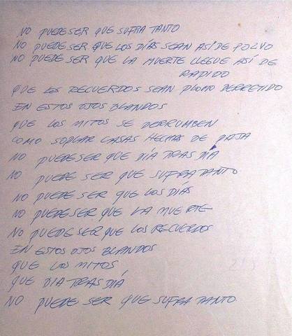 Poema de puño y letra de Andrés Caicedo.