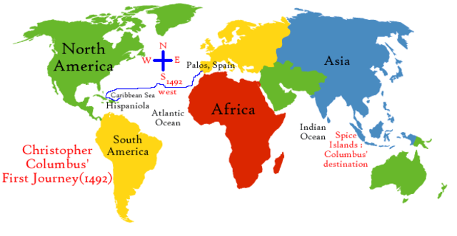 Columbus lands on the Bahamas.