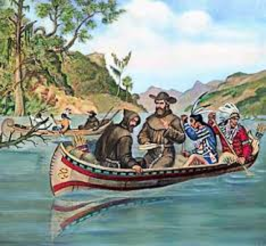 The French explorers Jacques Marquette and Louis Jolliet explore the Mississippi River