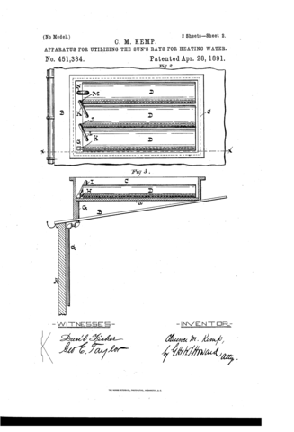 Clarence Kemp invents first solar hot water collector