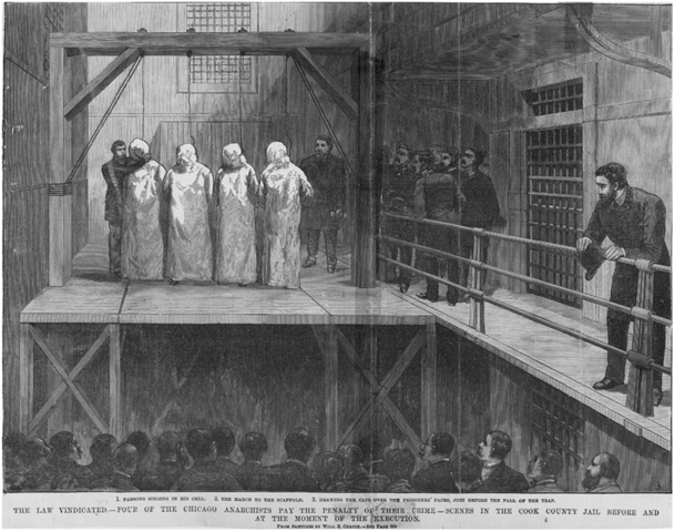Spies, Parsons, Fielden, and Engel are hanged