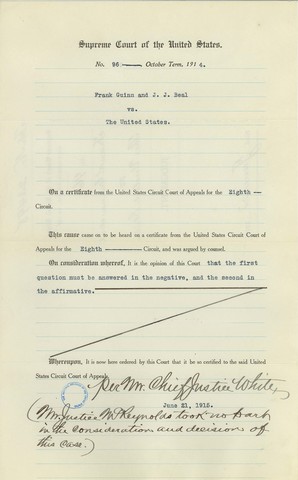 In Guinn V. U.S. the Supreme Court rules against the Grandfather Causes