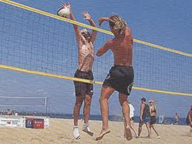 First two man beach volleyball game