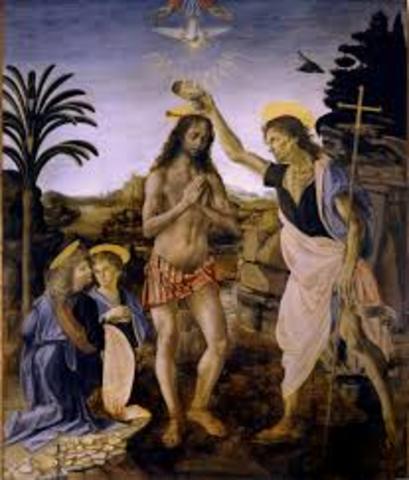 Andrea del Verrocchio and leonardo da vinci creat the baptizim of christ