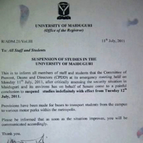 University of Maiduguri shut down over Boko Haram threats