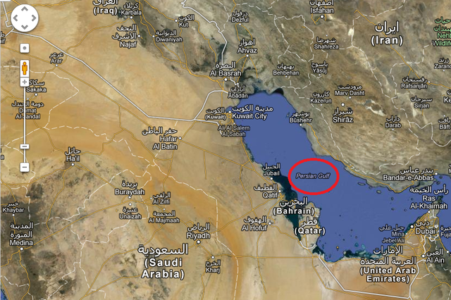 Irán en el Golfo pérsico y una franja de 120 millas de extensión