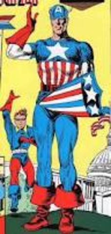 "Captain America" appears in a comic book