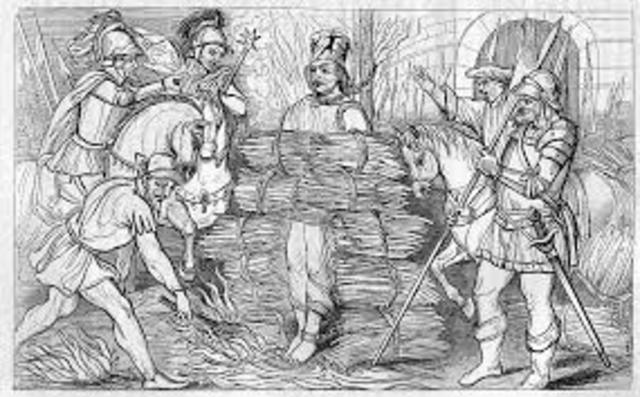 Jan Huss burned at the stake for heresy against Catholic Church.