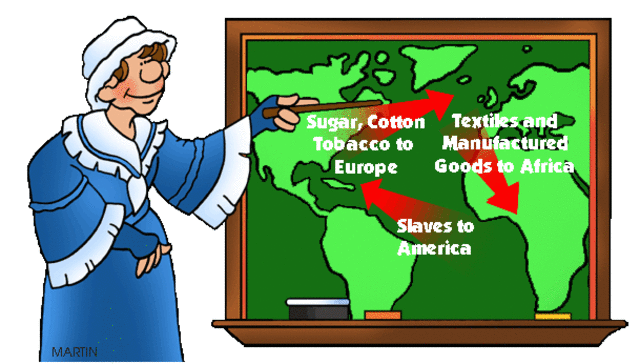 Manufactured goods were shipped along the middle passage of the triangular trade to the americas.